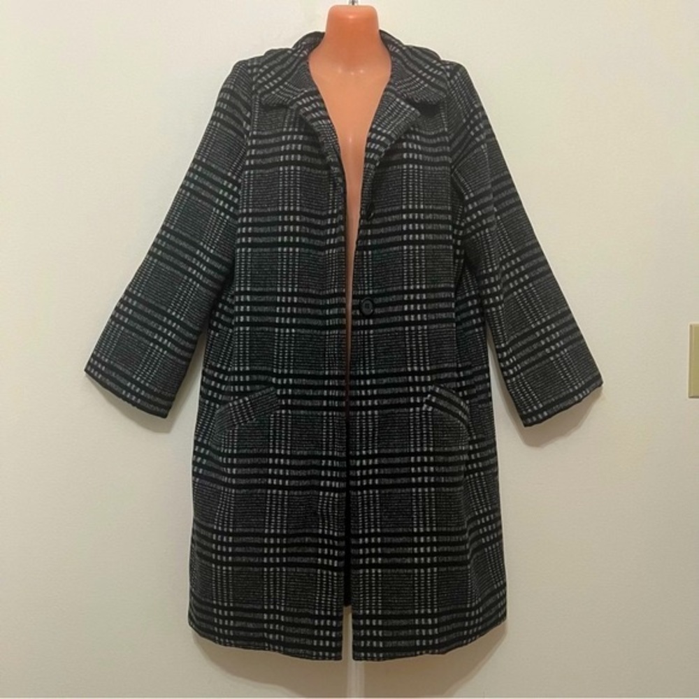 Hazel Anthropologie Black Plaid Coat - Picture 2 of 10
